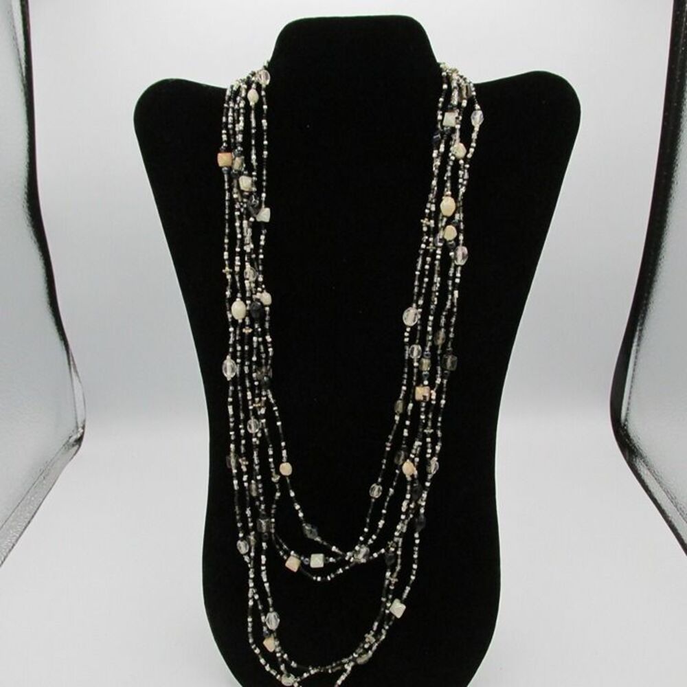 Classic Glass Black And White Seed Bead Infinity Necklace 28 in Set of 3 Layer